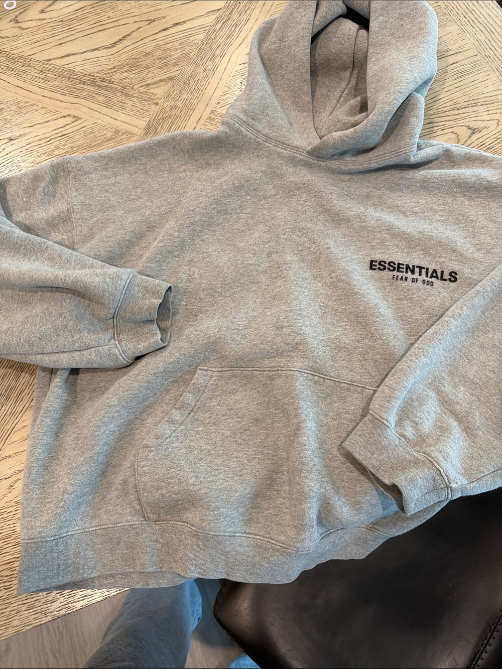 Essentials Gray Pullover Hoodie with Chest Logo